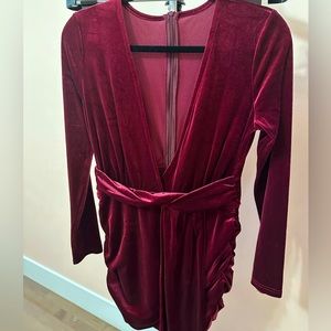 Red Velvet Deep V Dress
